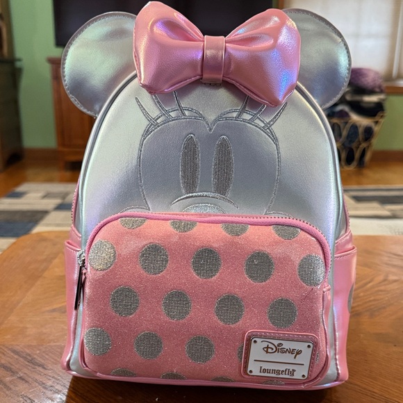 Loungefly Handbags - Loungefly Pink and Silver Minnie Mouse  Backpack